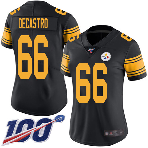 Women Pittsburgh Steelers Football 66 Limited Black David DeCastro 100th Season Rush Vapor Untouchable Nike NFL Jersey
